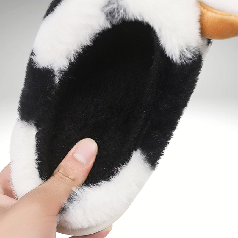 Women’s black cow plush slippers for winter with soft thick sole