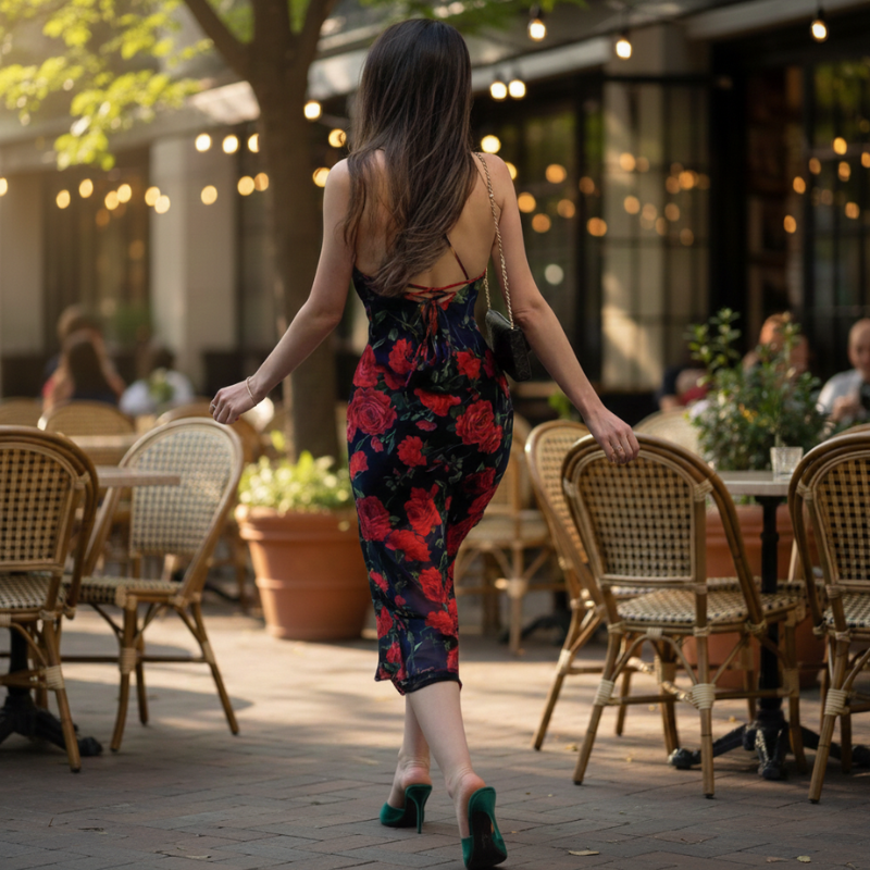 Women’s backless floral maxi dress
