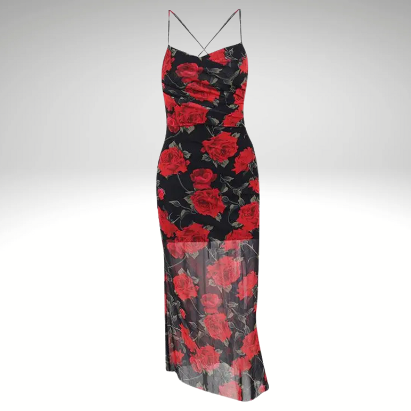 Floral maxi dress fabric detail