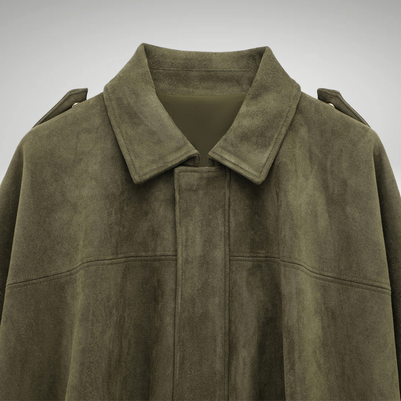 Close-up of zip closure and lapel collar bomber jacket