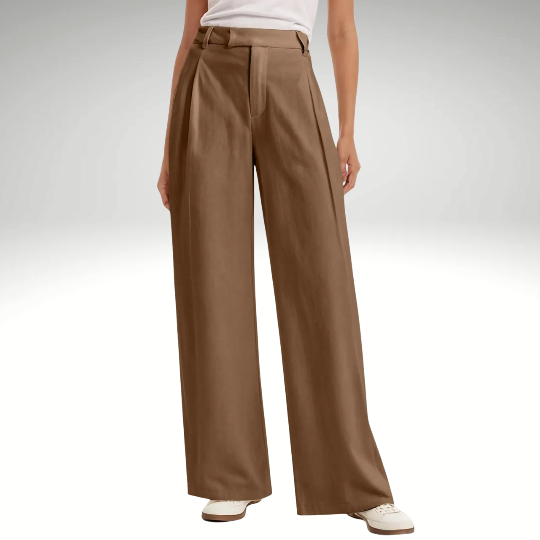 Women’s high waisted wide leg palazzo pants in brown – elegant straight trousers for office and casual chic