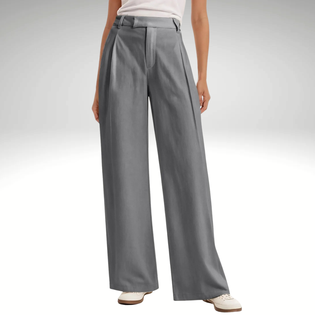 Women’s high waisted wide leg palazzo pants in grey – elegant straight trousers for office and casual chic