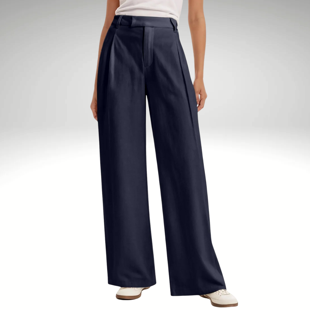 Women’s high waisted wide leg palazzo pants in navy – elegant straight trousers for office and casual chic