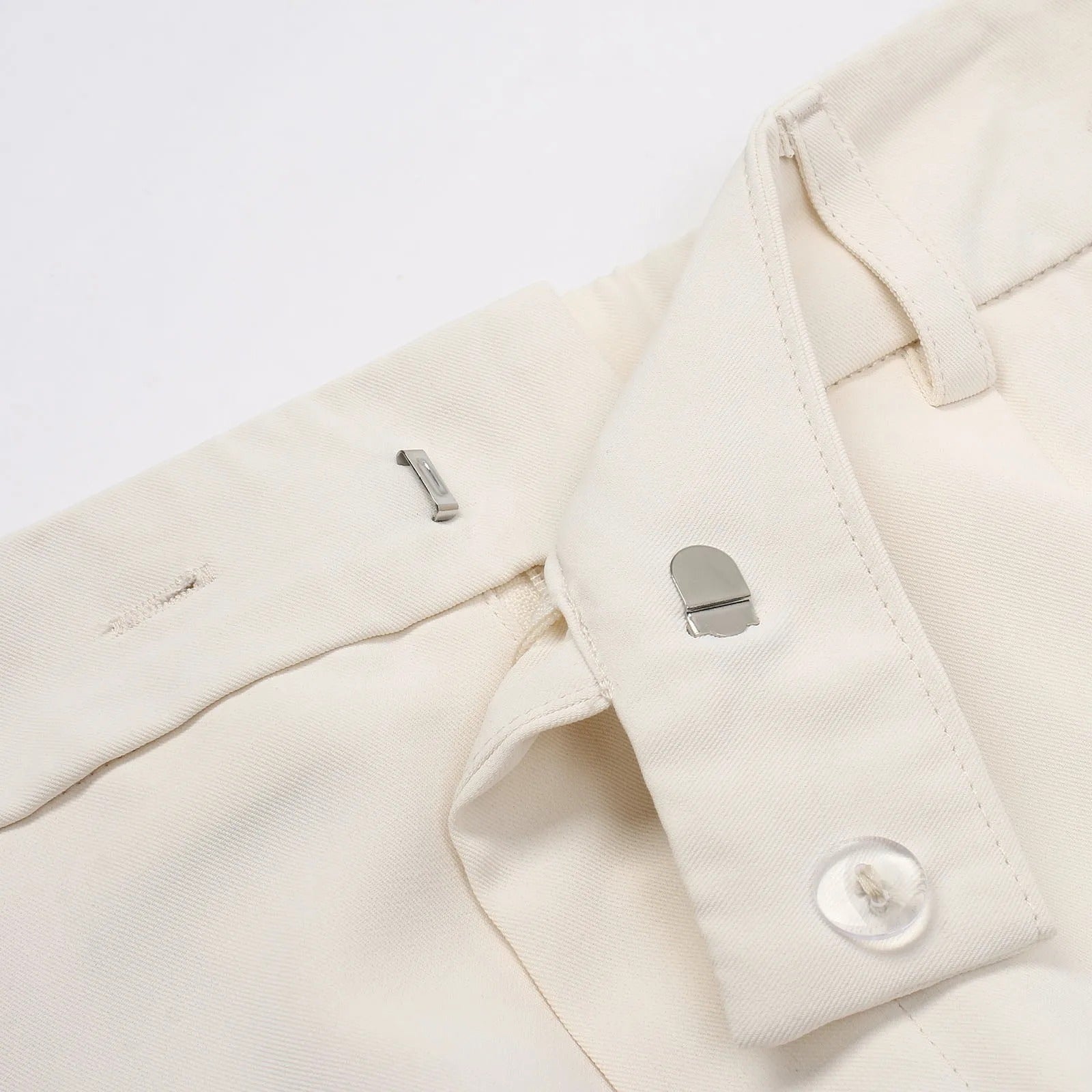 Women’s high waisted wide leg palazzo pants in white – elegant straight trousers for office and casual chic detail