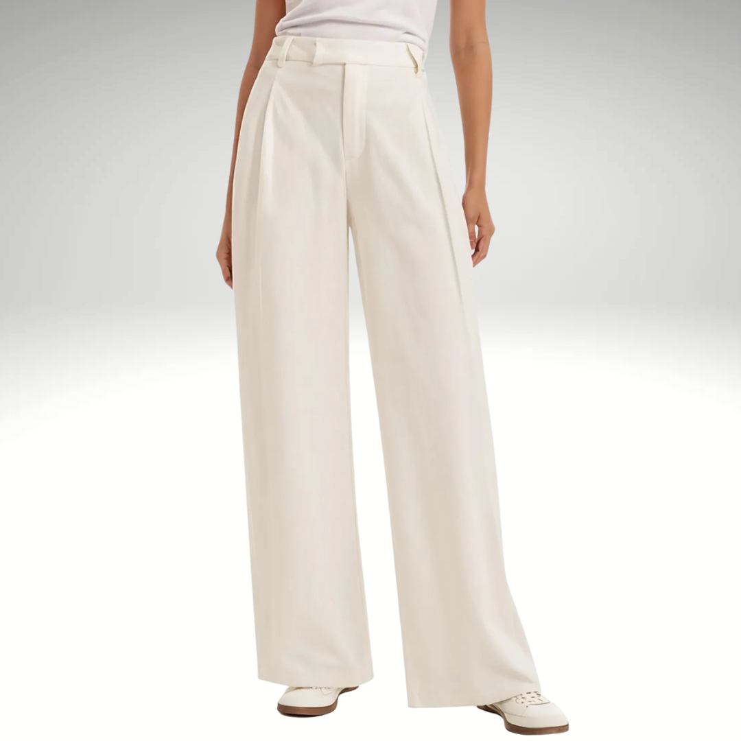 Women’s high waisted wide leg palazzo pants in white – elegant straight trousers for office and casual chic