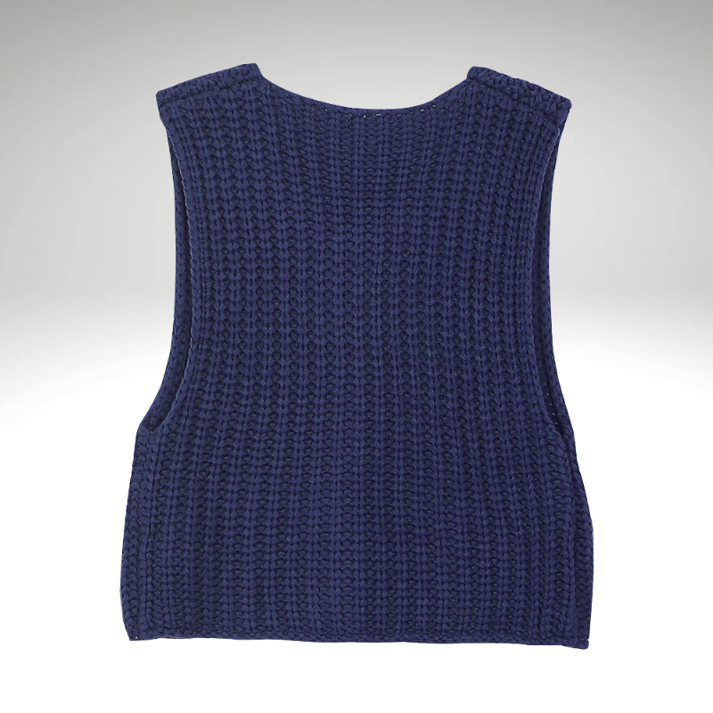 Women’s blue knitted vest back view