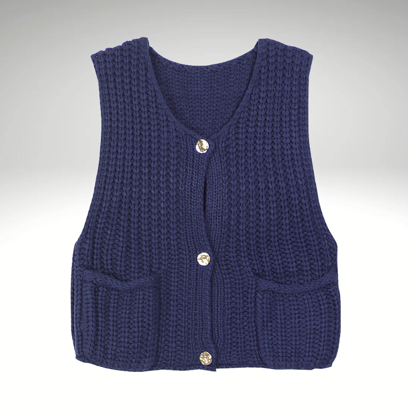 Women’s blue knitted vest front view