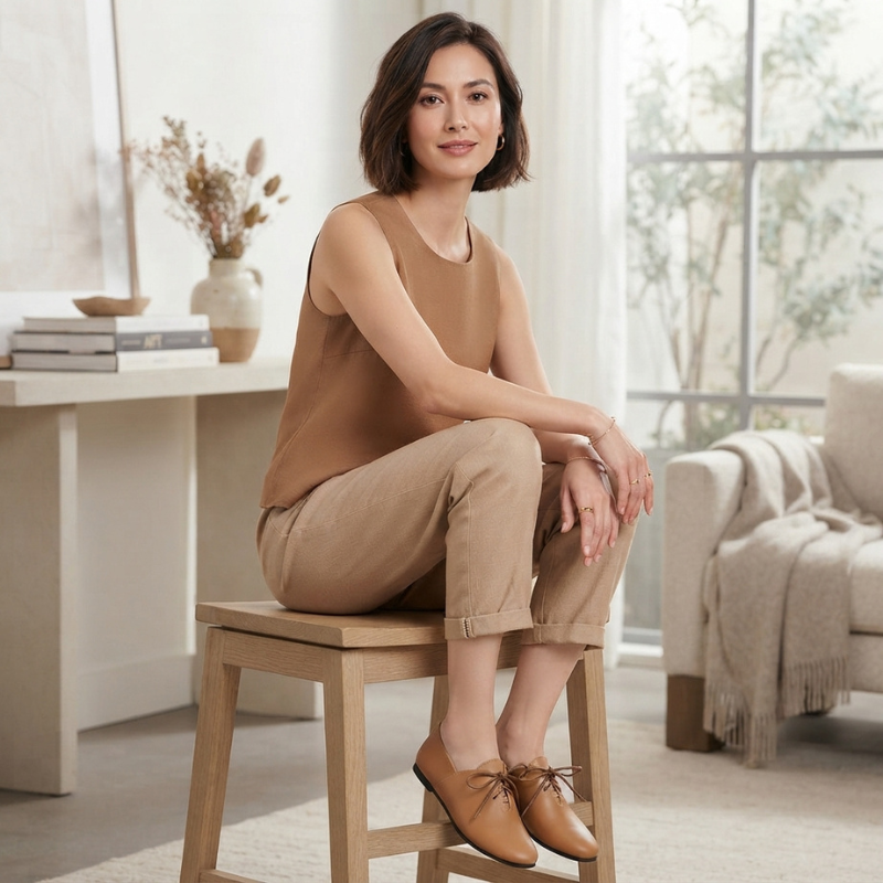 Women’s lace-up flat shoes in brown 