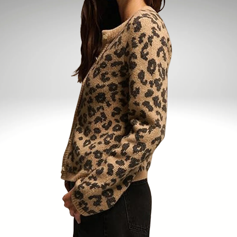 Side view women’s leopard print cardigan