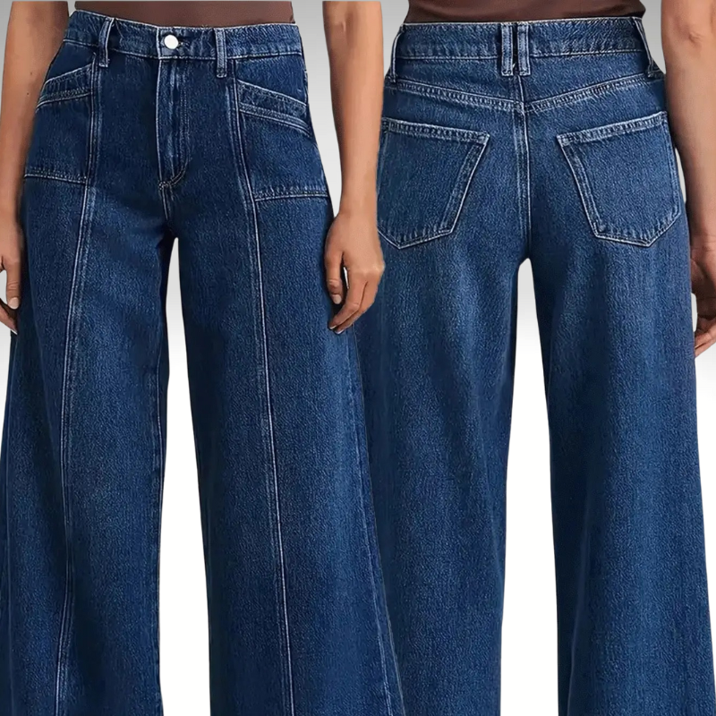 Women’s loose fit denim pants deep blue color