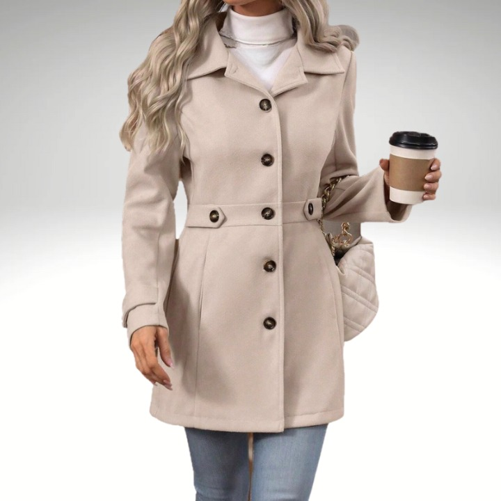 Women’s mid-length wool coat in beige, chic and warm