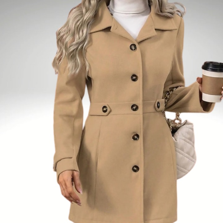 Brown durable mid-length wool coat for women autumn winter