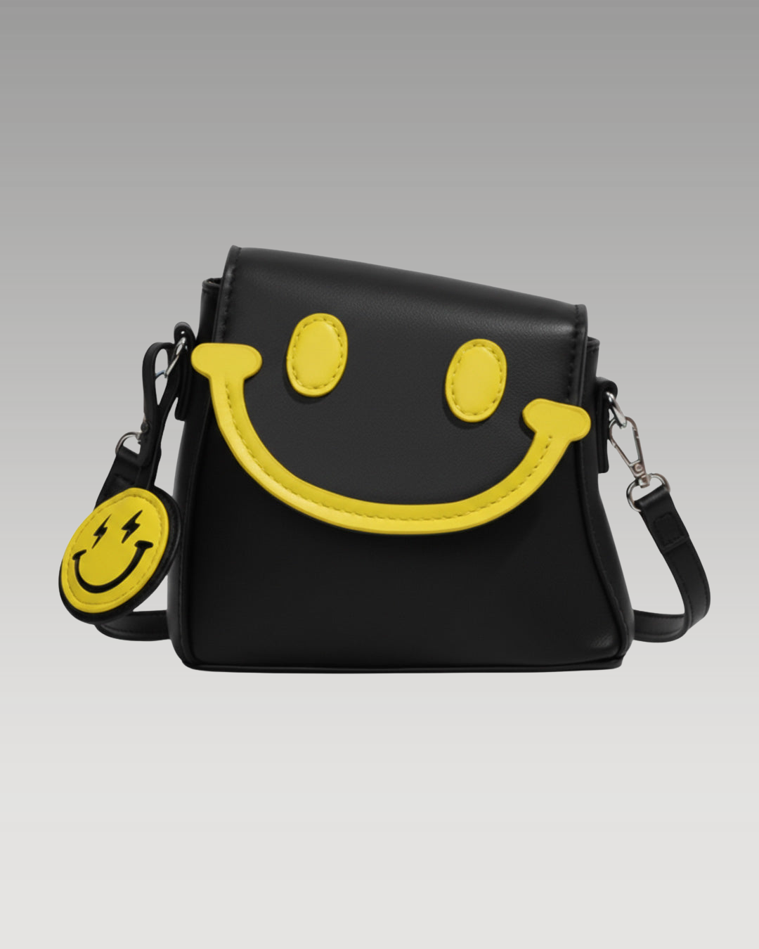 Women’s mini crossbody bag with smiley design black and yellow
