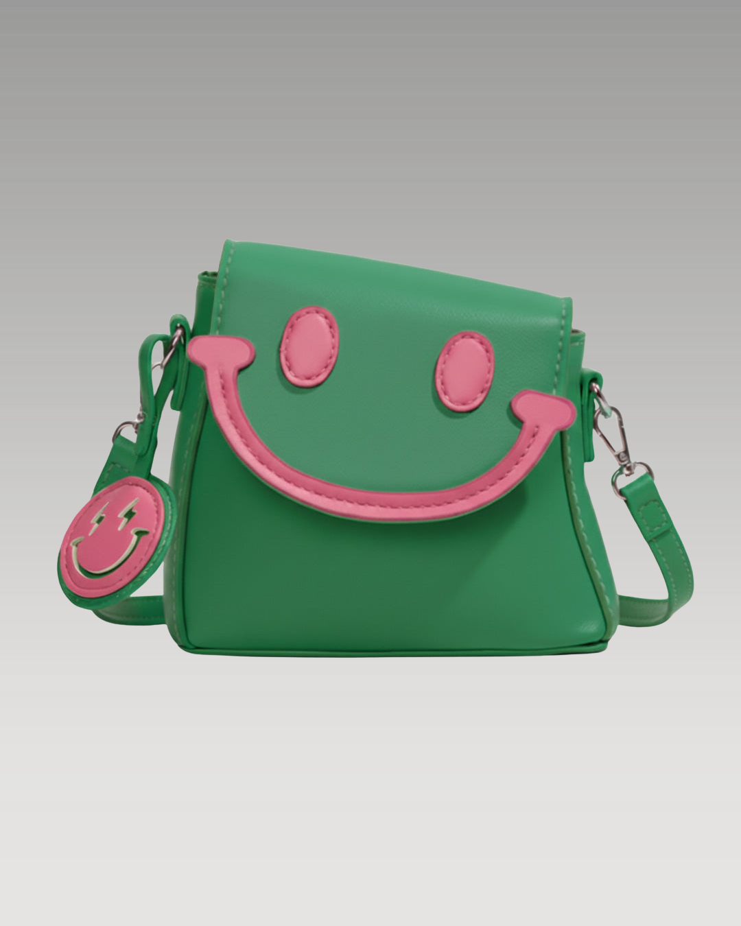 Smiley face detail on mini handbag green