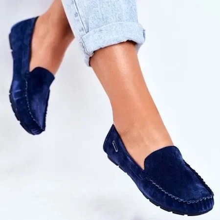 side view navy blue flats women