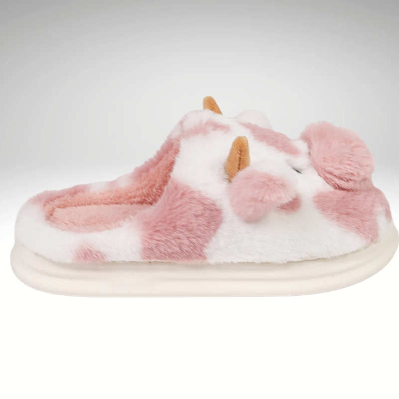 Women’s brown cow print cozy indoor slippers with warm lining