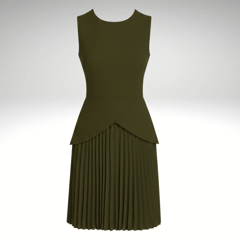 Women’s pleated mini dress front view in green