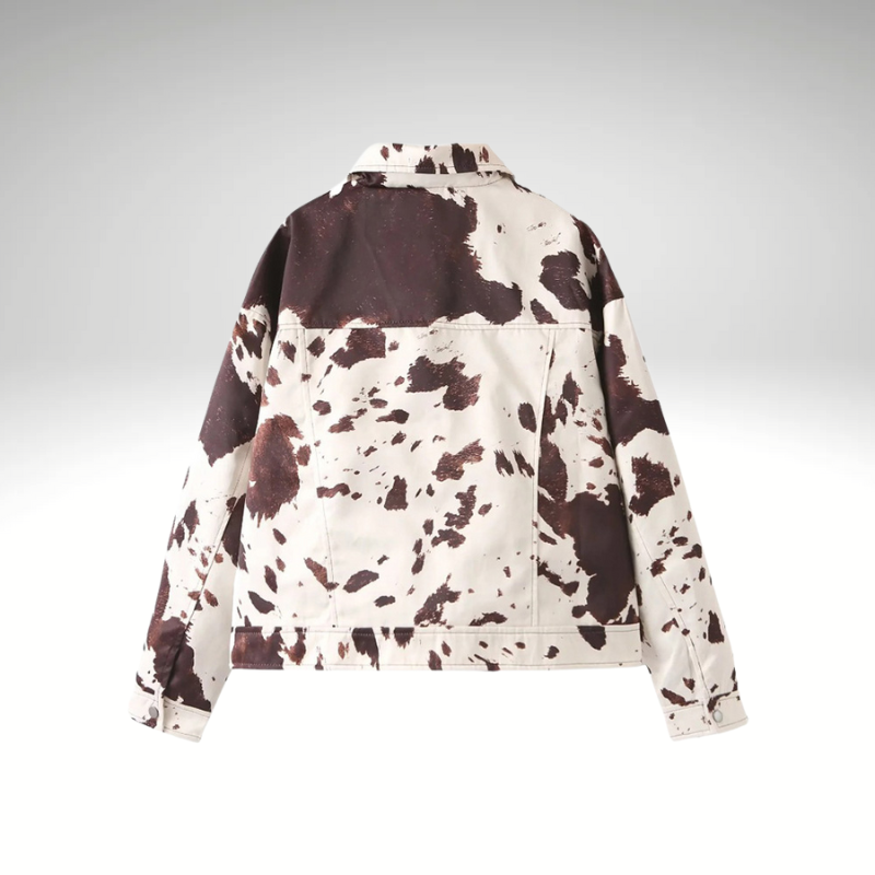 Back of printed autumn women’s jacket with long sleeves