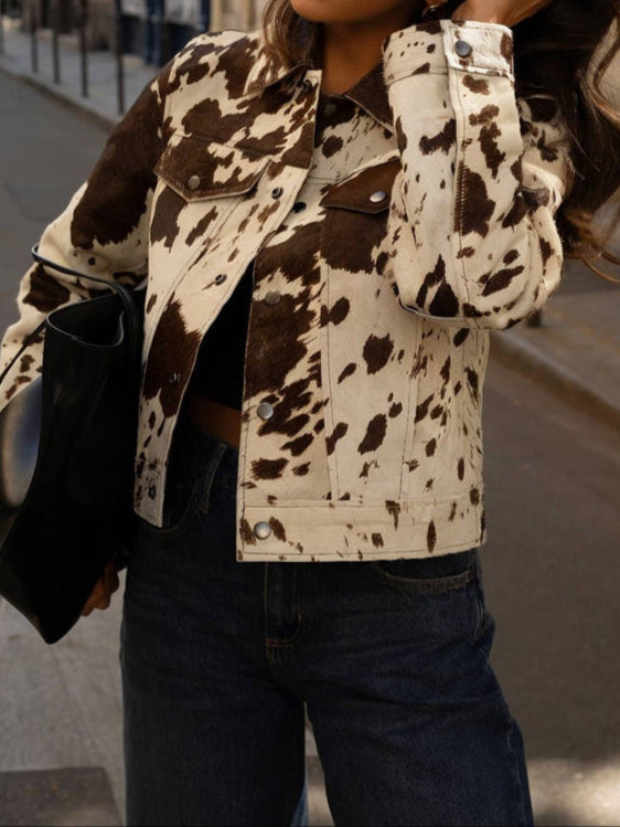 Printed women’s short jacket styled for office casual wear