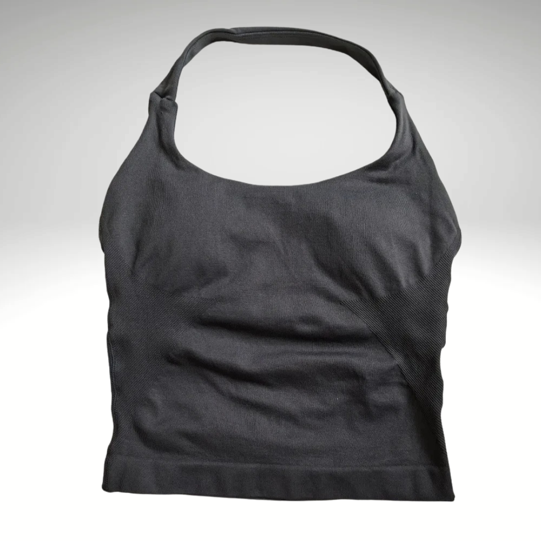 Black seamless fitness top with built-in bra 