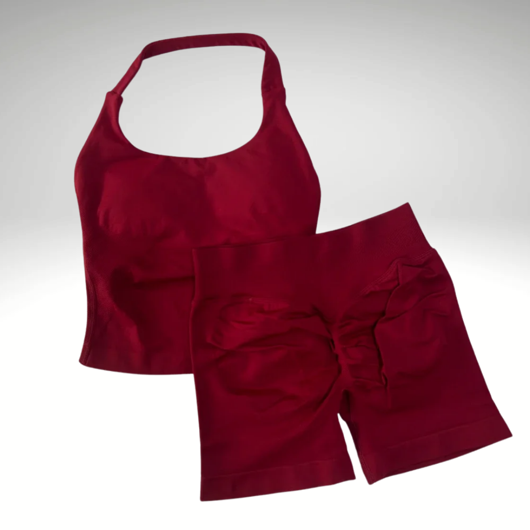 Red strappy backless yoga tank top with free matching bottom