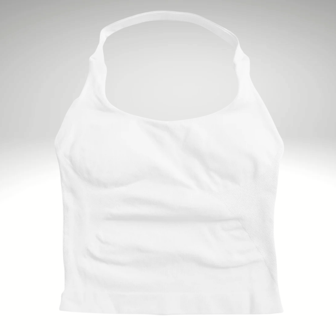 White seamless sports bra tank top with removable pads 