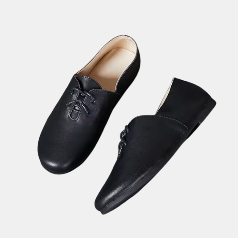 finish and lace-up detail on women’s shoes in black 