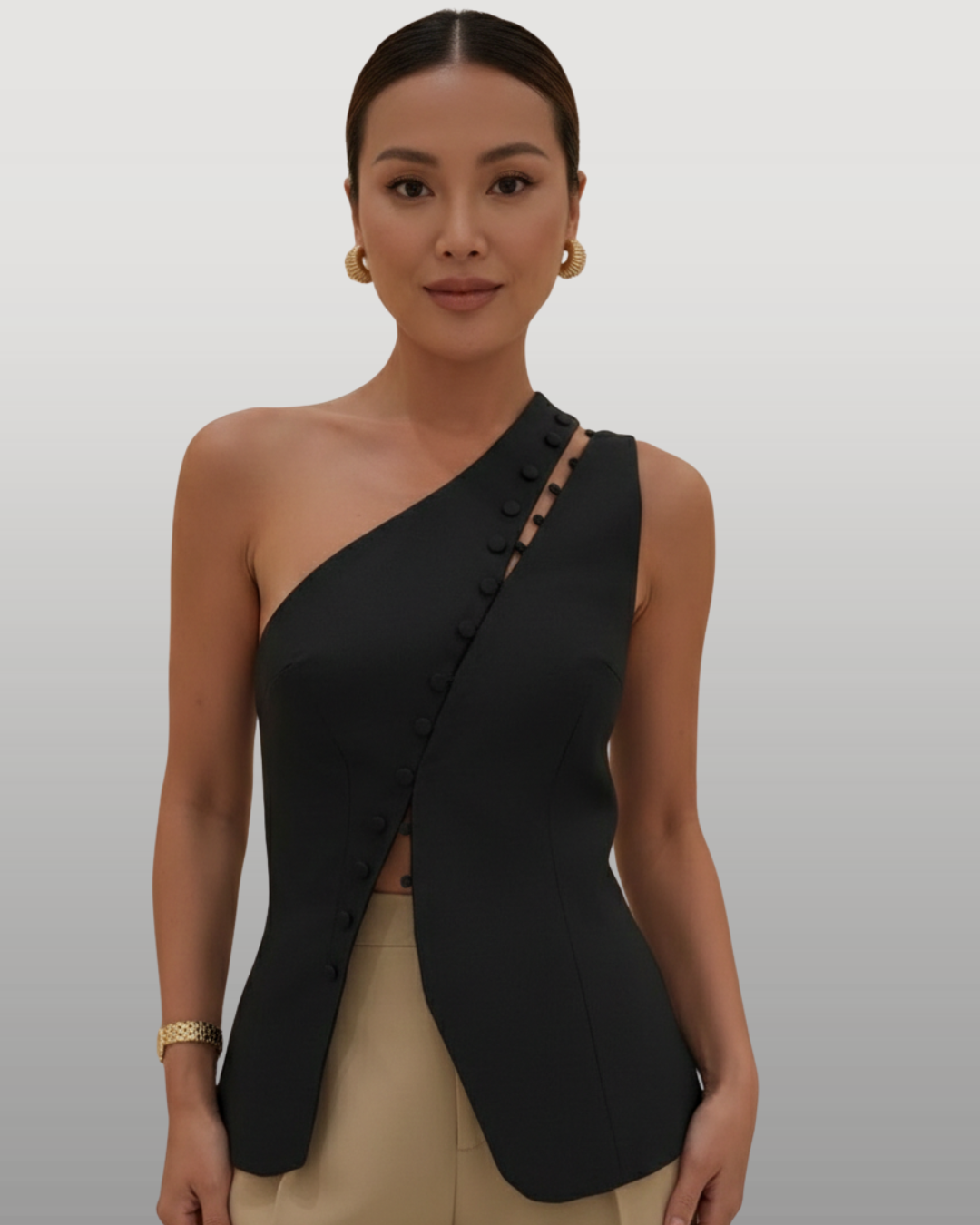 black asymmetrical women’s sleeveless vest slim fit summer