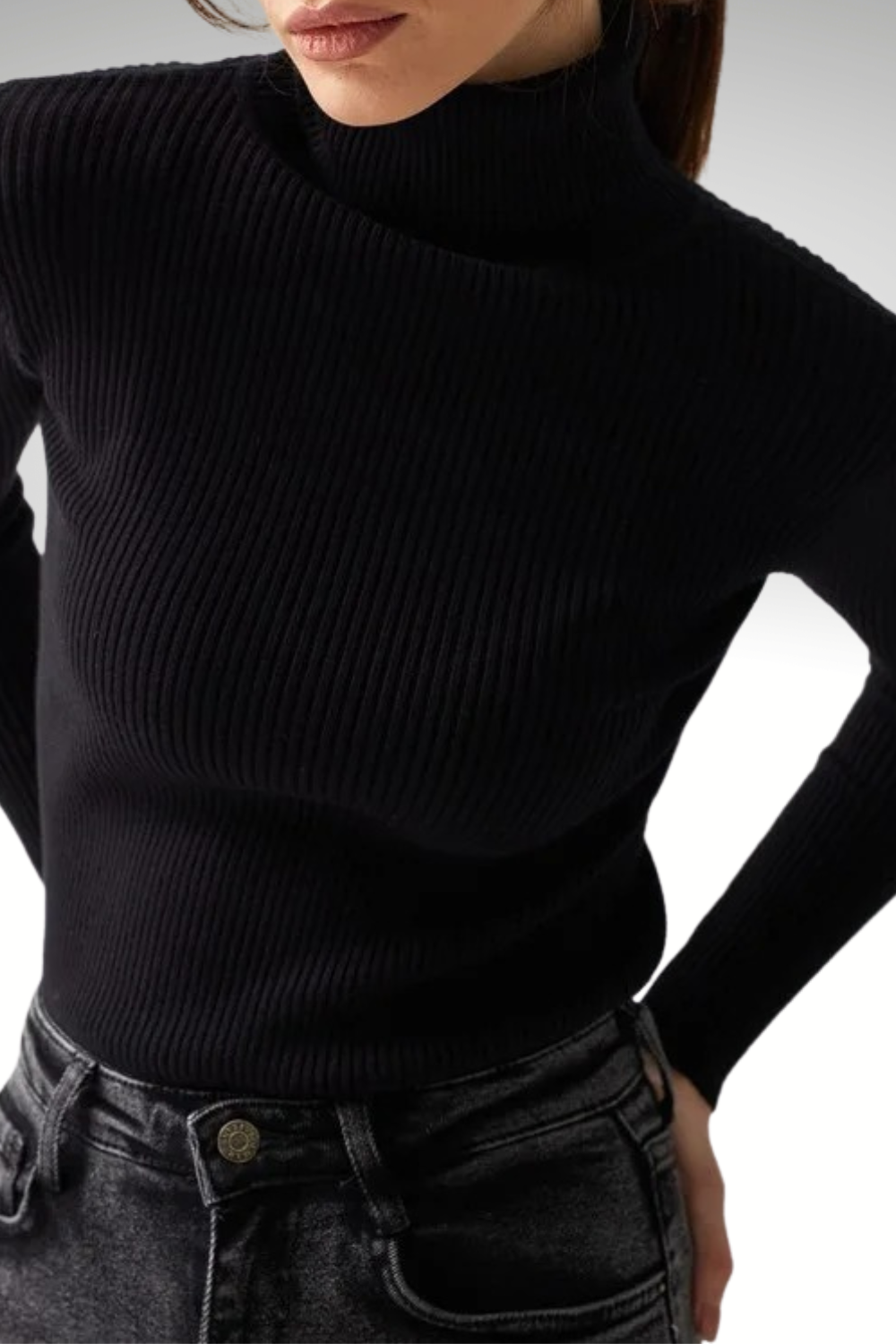 Women’s black slim turtleneck sweater – elegant ribbed knit