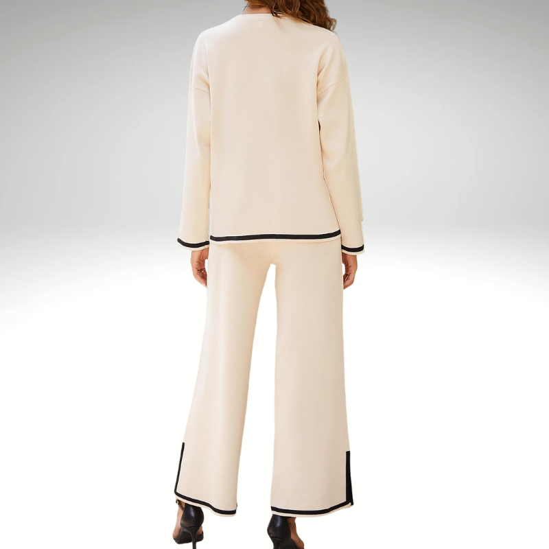 Women’s two-piece set White – V-neck sweater and wide-leg pants