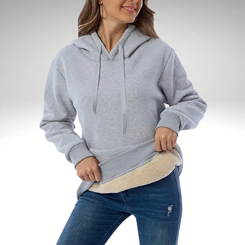 Women’s warm dark grey  hooded jacket – front view with fleece lining