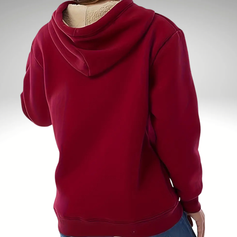 Red hooded jacket for women – back view