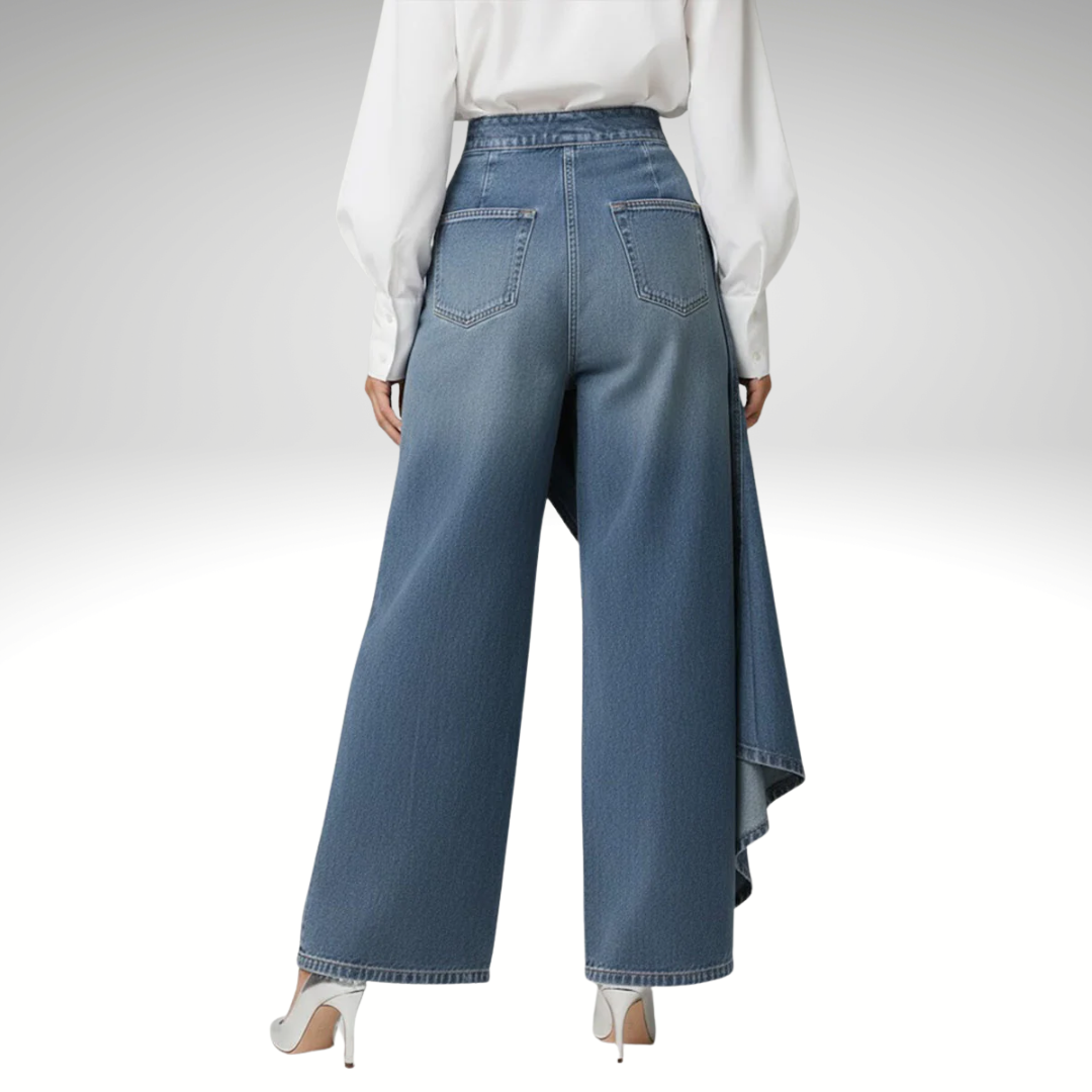 Women’s high waisted wide leg jeans asymmetrical back light blue