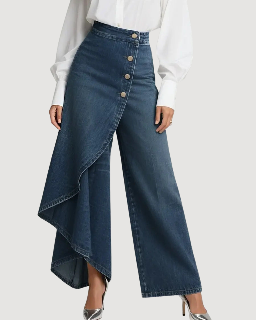 Women’s high waisted wide leg jeans asymmetrical front-dark-blue