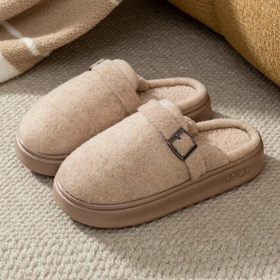 Beige cozy indoor slippers for women with soft sole
