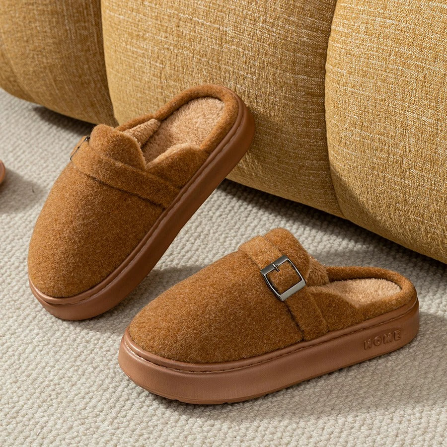 Brown women’s winter slippers with non-slip sole