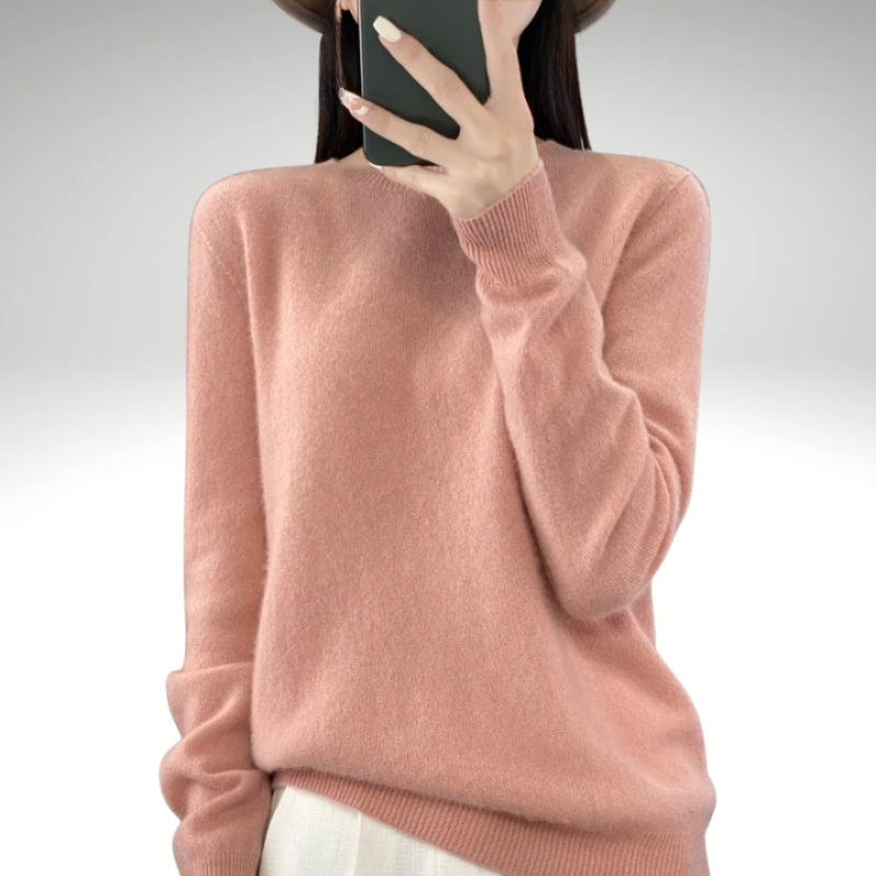 Women’s pink wool sweater – soft round-neck warm pullover