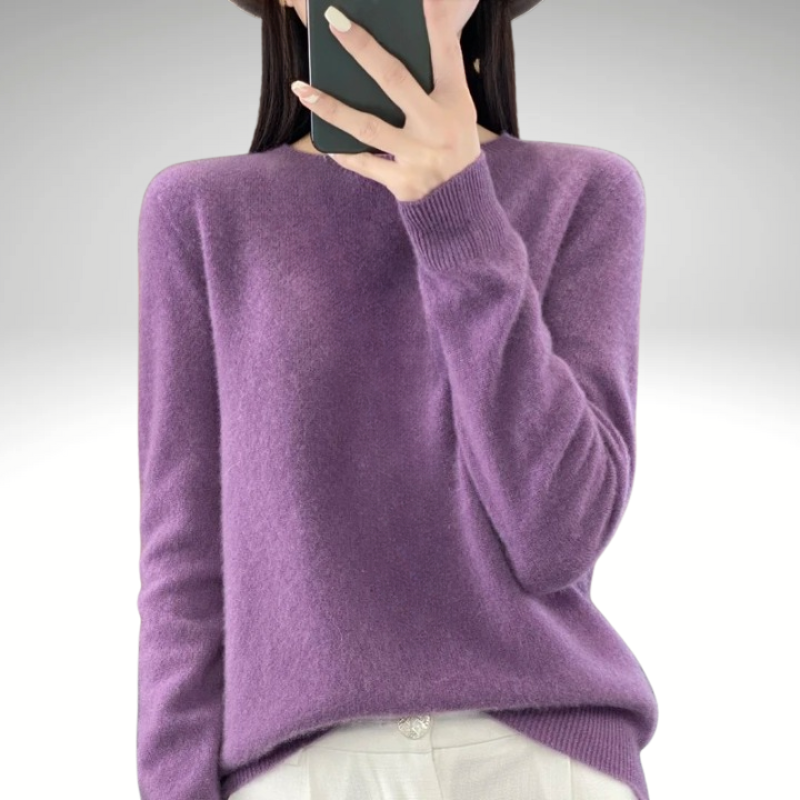 Women’s purple wool sweater – soft round-neck warm pullover
