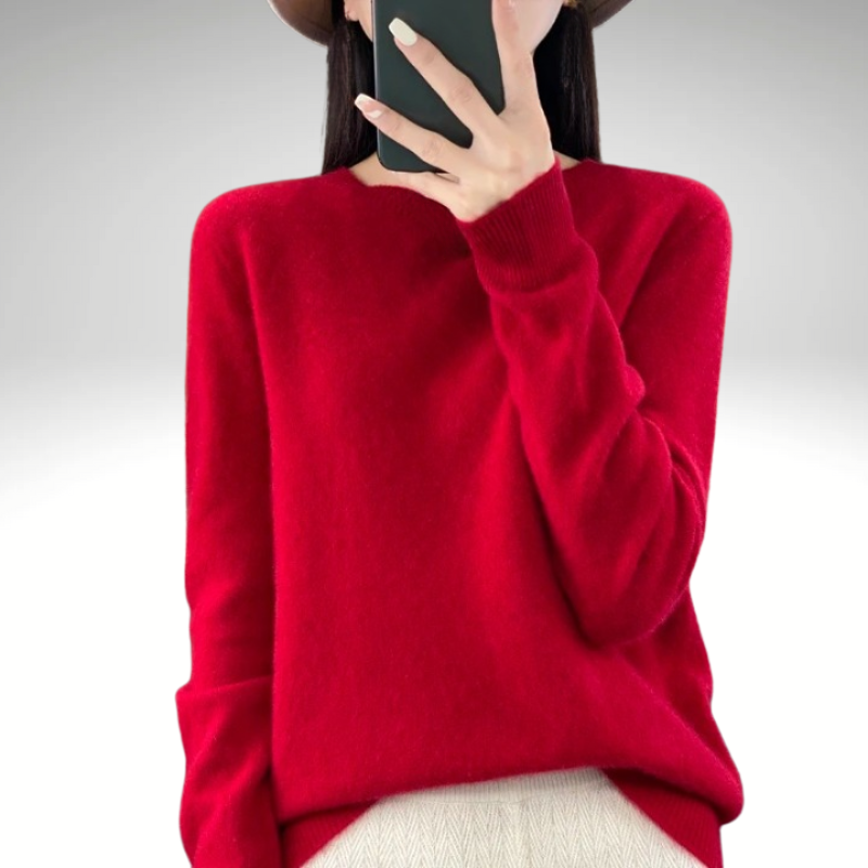 Women’s red wool pullover – soft and cozy round neck