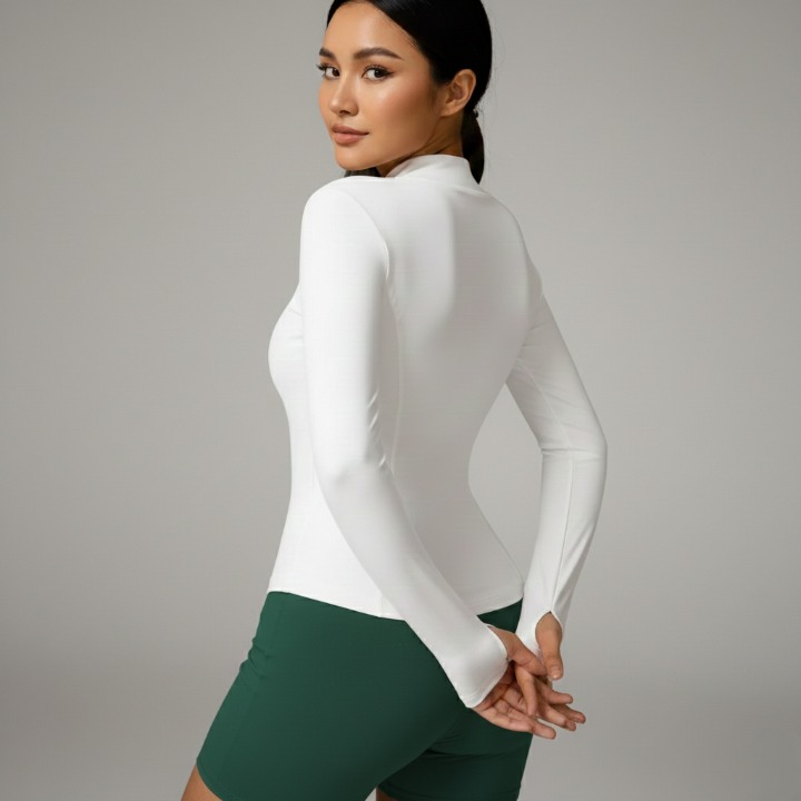 White fitted women’s sports jacket – back view