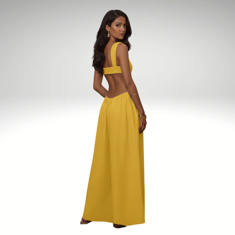 yellow Fluid women’s pants jumpsuit, back view