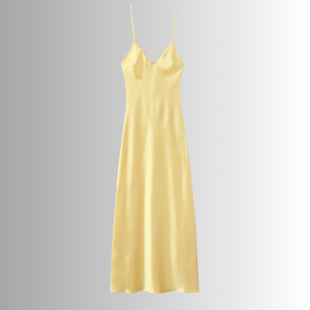 Romantic champagne satin slip dress perfect for summer nights