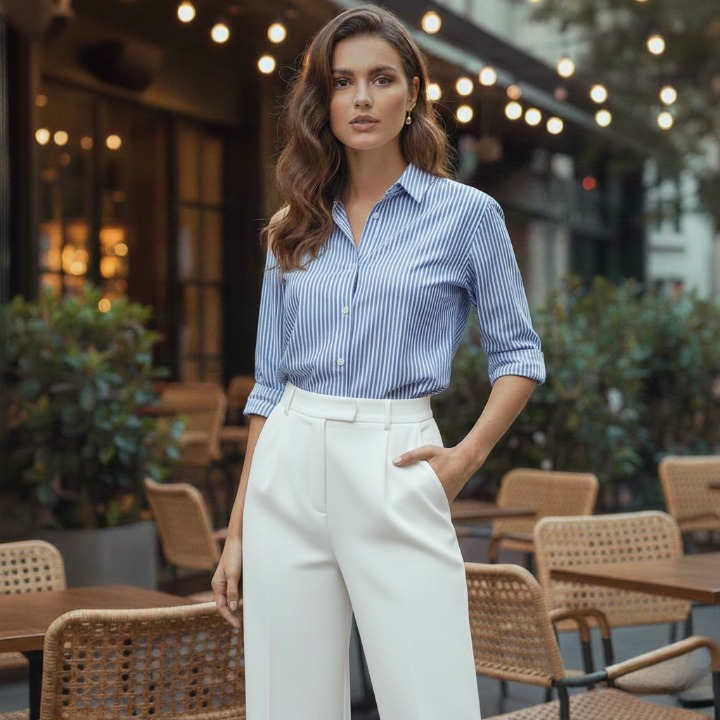 Zoe white Pants  high-waist flowing women’s trousers